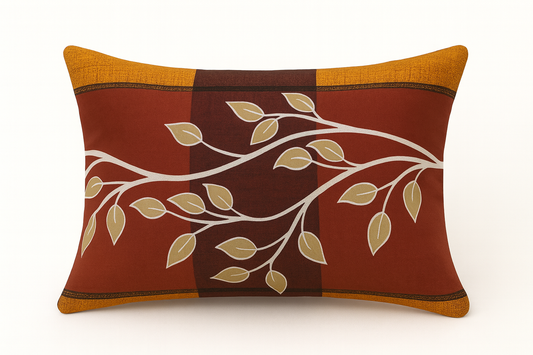 Aashray Decor 100% Cotton Double Bed Bedsheet with 2 Pillow Covers | King Size (275 x 275 cm) | Modern Checkered Print with Leaf Motif in Rust, Beige & Mustard | Soft & Durable Fabric
