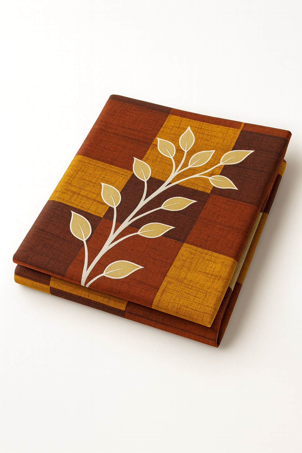 Aashray Decor 100% Cotton Double Bed Bedsheet with 2 Pillow Covers | King Size (275 x 275 cm) | Modern Checkered Print with Leaf Motif in Rust, Beige & Mustard | Soft & Durable Fabric