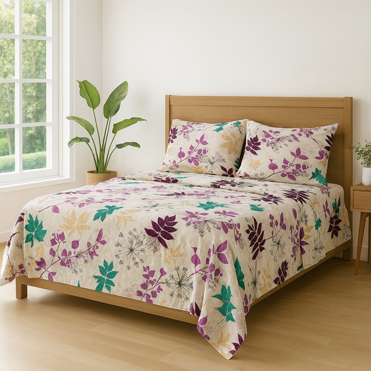 Aashray Decor 100% Cotton Premium Bedsheet Set with Dohar & Pillow Covers | King/Queen Double Bed Size | Premium Floral Print with Lace Trim | Soft, Breathable & All-Season Comfort