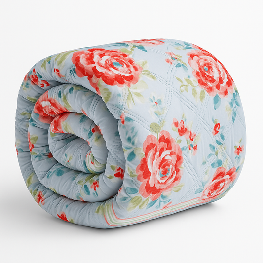 Aashray Decor Super Soft Glace Cotton 350 TC King Size Ac Comforter/Blanket/Duvet For Double Bed (Design 2, Only Comforter) (Blue Floral)