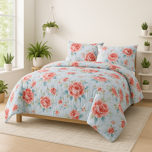 Aashray Decor Super Soft Glace Cotton 350 TC King Size Ac Comforter/Blanket/Duvet For Double Bed (Design 2, Only Comforter) (Blue Floral)