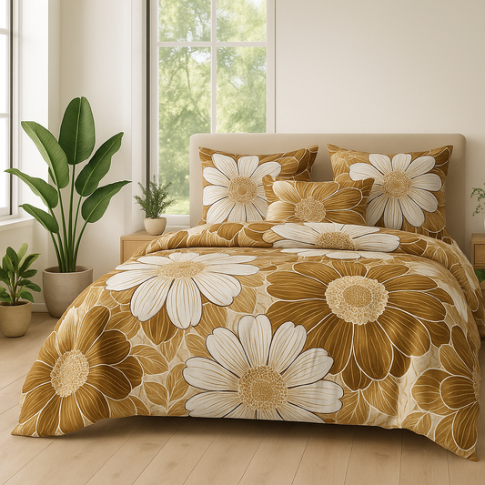 Aashray Decor Super Soft Glace Cotton 350 TC King Size Ac Comforter/Blanket/Duvet For Double Bed - GGCOM04 (Golden Bloom)