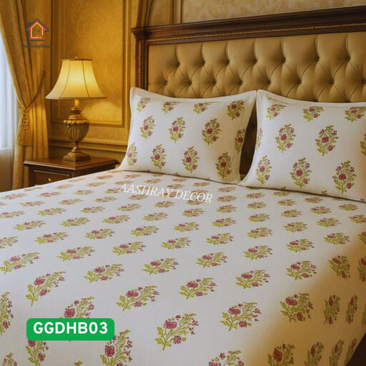 Pink and White Handcrafted Duck Cotton Bedcover Set- Linen Canvas Weave – King Size (275 x 275 cm)