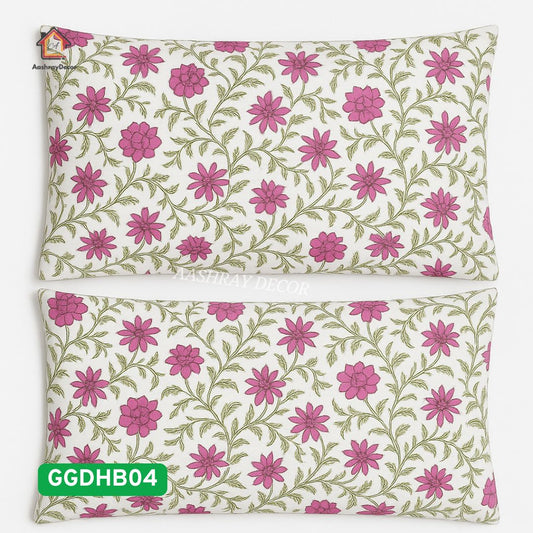 Pink and White Handcrafted Duck Cotton Bedcover Set- Linen Canvas Weave – King Size (275 x 275 cm)