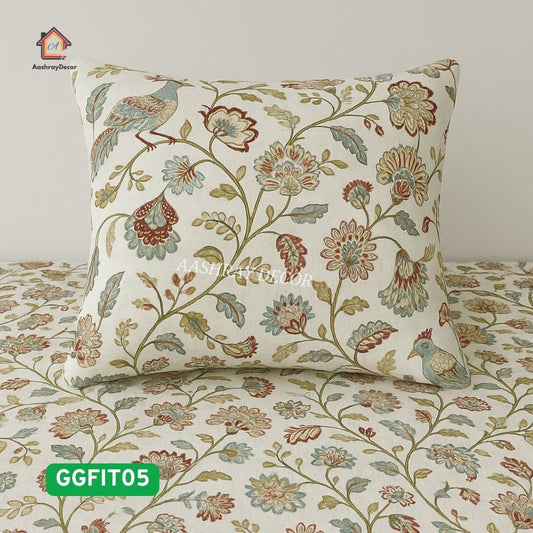 100% Cotton Fitted King Size Bedsheet – Vintage Floral Print | Full Elastic Fit | No Shrinkage | 275x275 cm