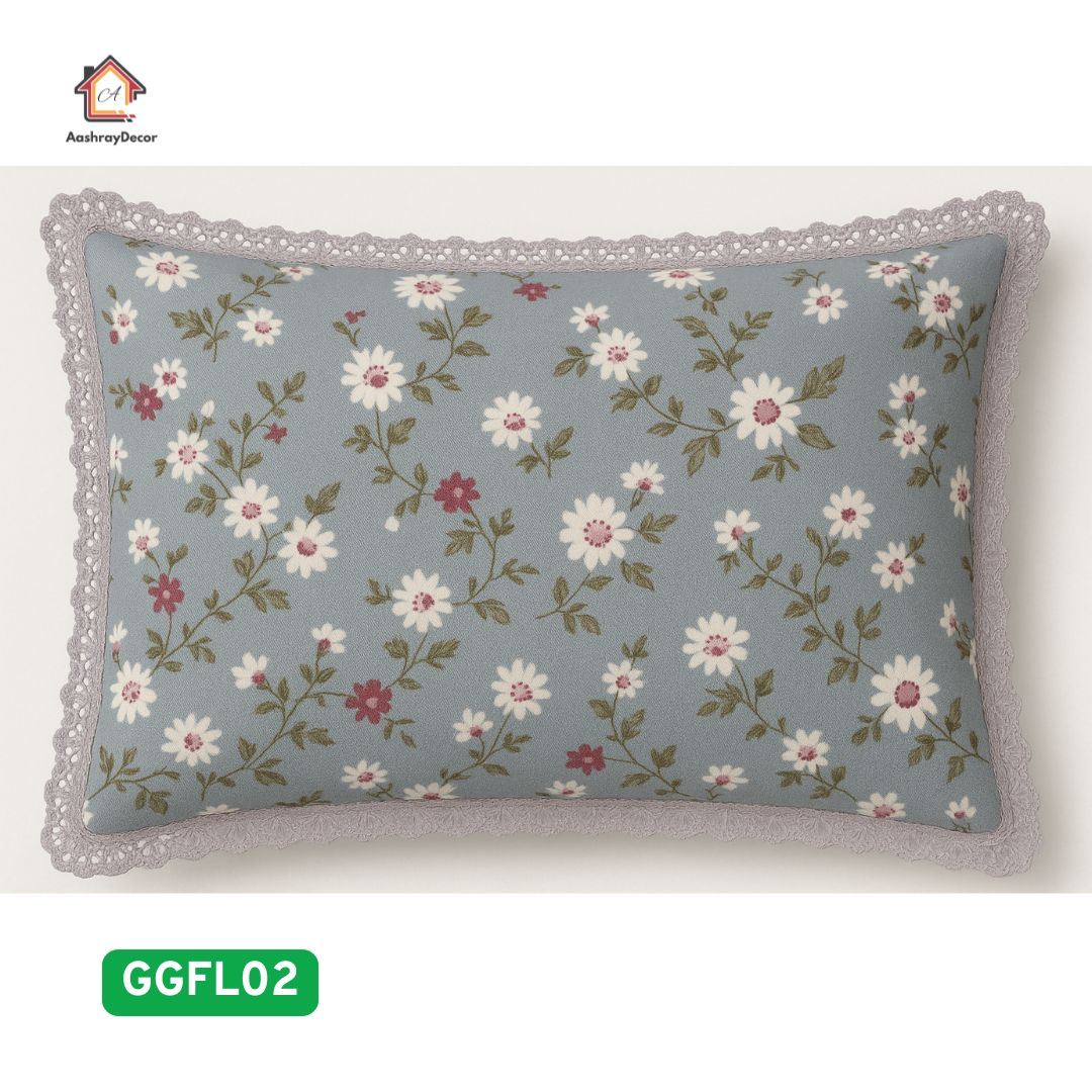 Blue Daisy Charm – 100% Cotton King Size Bedsheet Set | Floral Blue Print | 300 TC | With 2 Lace Pillow Covers