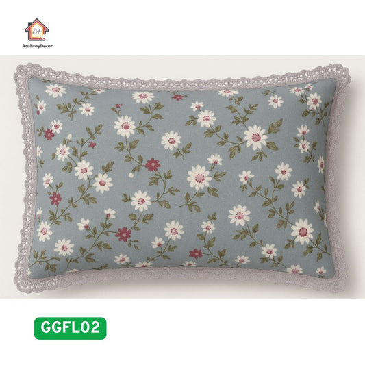 Blue Daisy Charm – 100% Cotton King Size Bedsheet Set | Floral Blue Print | 300 TC | With 2 Lace Pillow Covers
