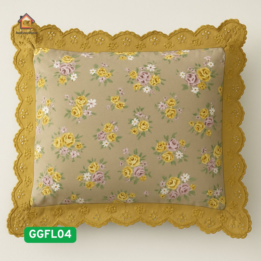 Rose Meadow – 100% Cotton King Size Bedsheet Set | Yellow & Pink Rose Floral | 300 TC | With 2 Lace Pillow Covers