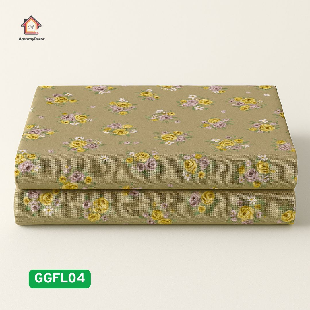 Rose Meadow – 100% Cotton King Size Bedsheet Set | Yellow & Pink Rose Floral | 300 TC | With 2 Lace Pillow Covers