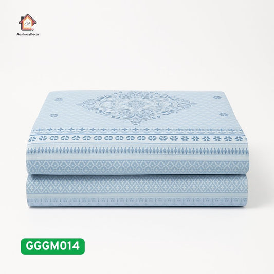 Sugandha 100% Cotton Bedsheet Set – King size with soft blue floral design