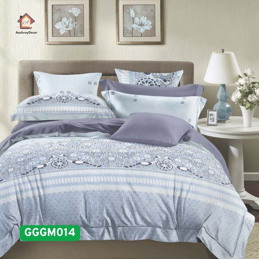 Sugandha 100% Cotton Bedsheet Set – King size with soft blue floral design