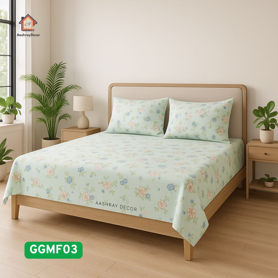 Mintbloom – 100% Cotton Bedsheet Set | Soft Floral Print | With 2 Pillow Covers | 300 TC