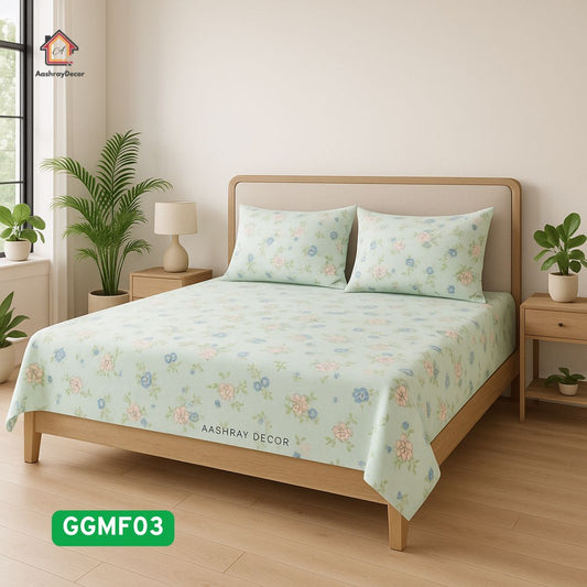 Mintbloom – 100% Cotton Bedsheet Set | Soft Floral Print | With 2 Pillow Covers | 300 TC