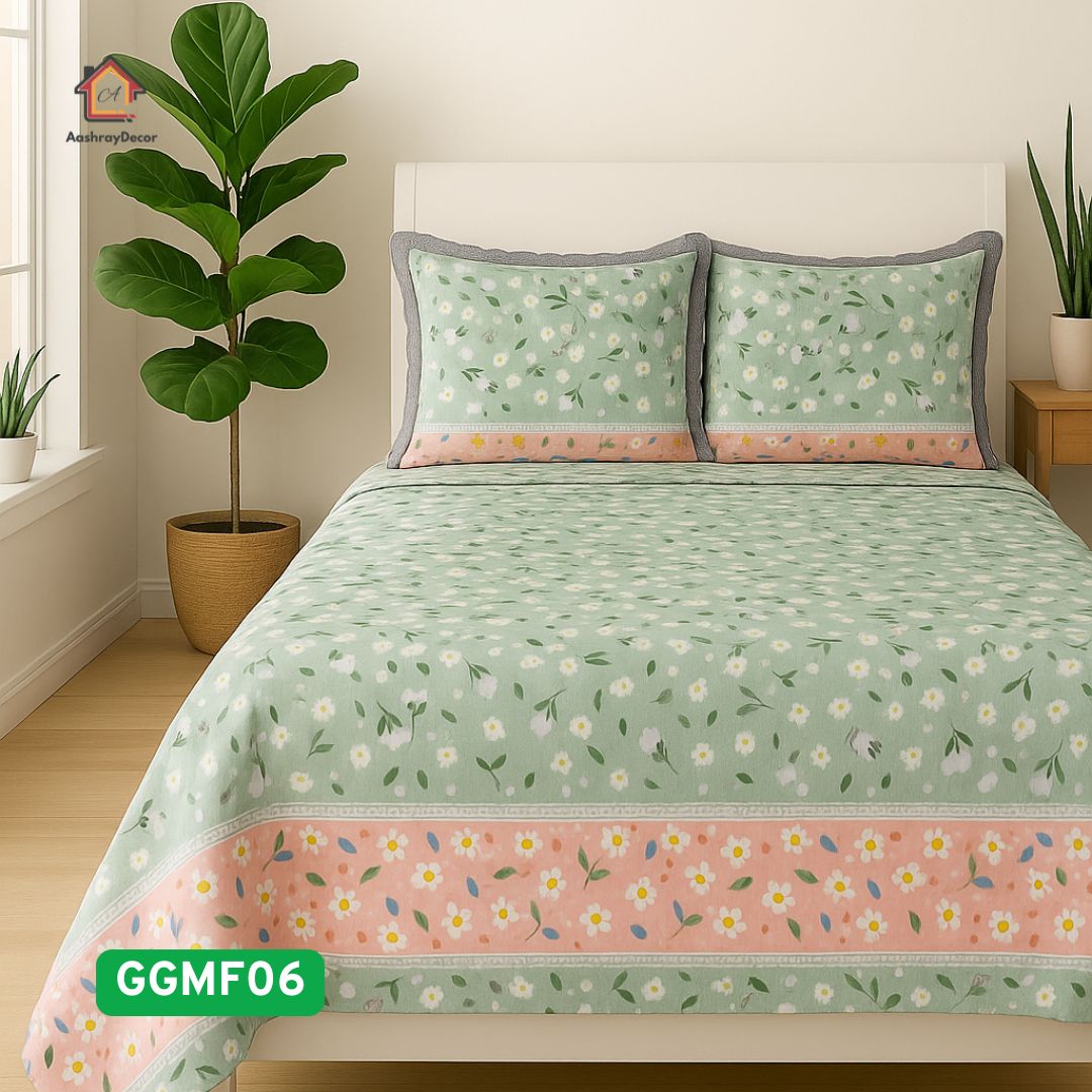 Gulmohar – 100% Cotton Bedsheet Set | Garden-Inspired Floral Print | Soft & Breathable | With 2 Pillow Covers | 300 TC