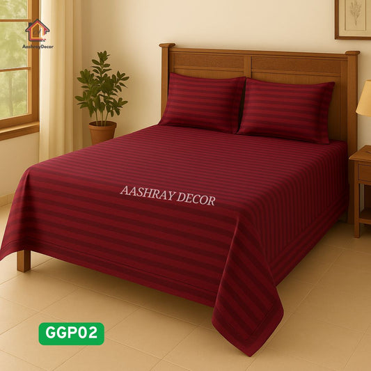 Red Striped 100% Cotton King Bedsheet Set with 2 Pillow Covers | 300 TC | GGP02