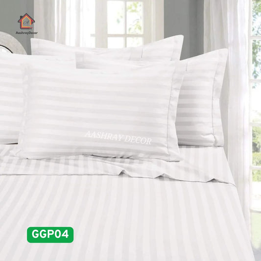 White Striped 100% Cotton King Bedsheet Set | 300 TC | GGP04