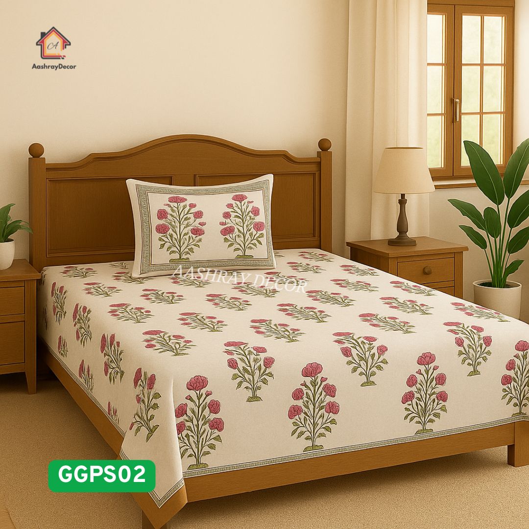 Parcel Screen Hand Block Printed Bedsheet | 100% Cotton | 275 x 275 cm