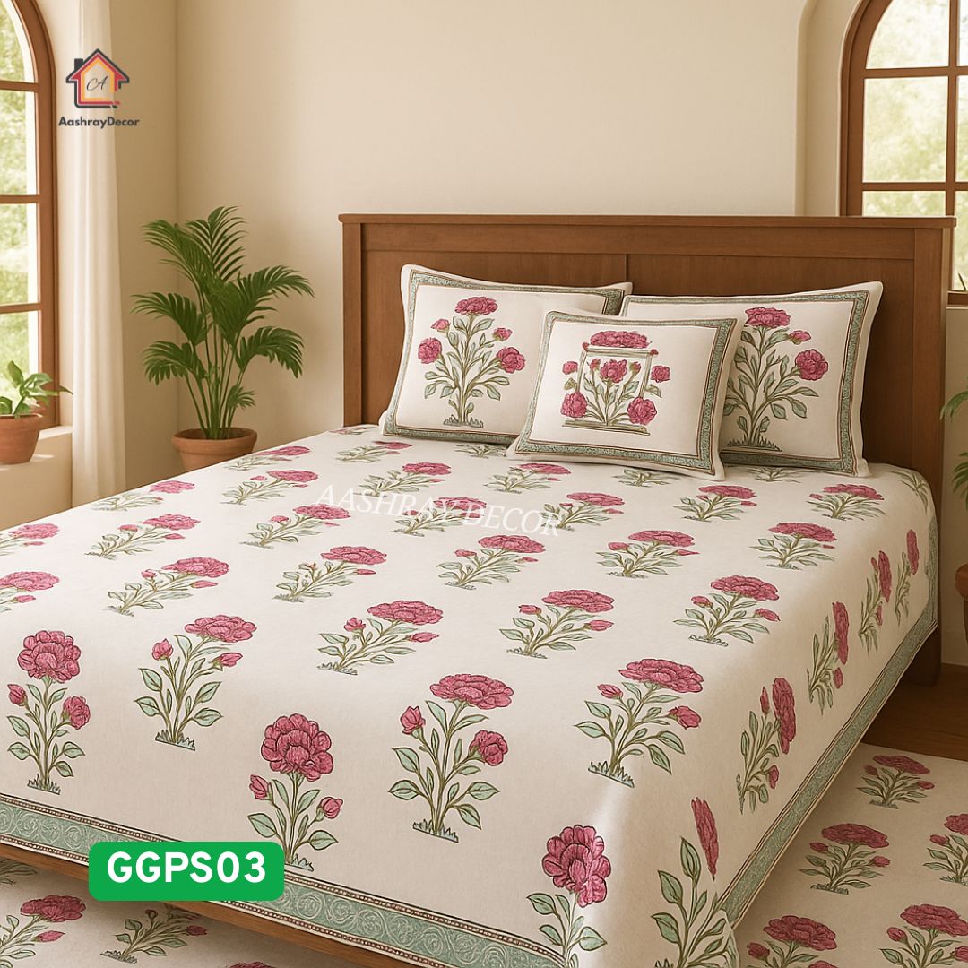 Parcel Screen Hand Block Printed Bedsheet | 100% Cotton | 275 x 275 cm
