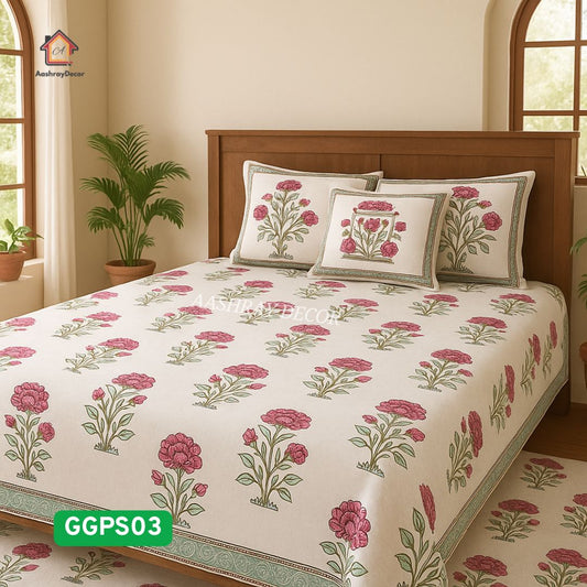 Parcel Screen Hand Block Printed Bedsheet | 100% Cotton | 275 x 275 cm