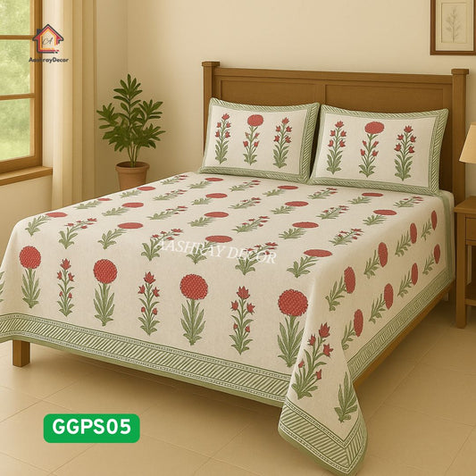Parcel Screen Hand Block Bedsheet | King Size | 100% Cotton | 275 x 275 cm