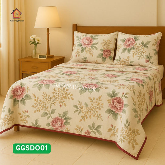 2 Pcs Floral Reversible Cotton Dohar Set  | 300 GSM | Soft & Lightweight for AC Room