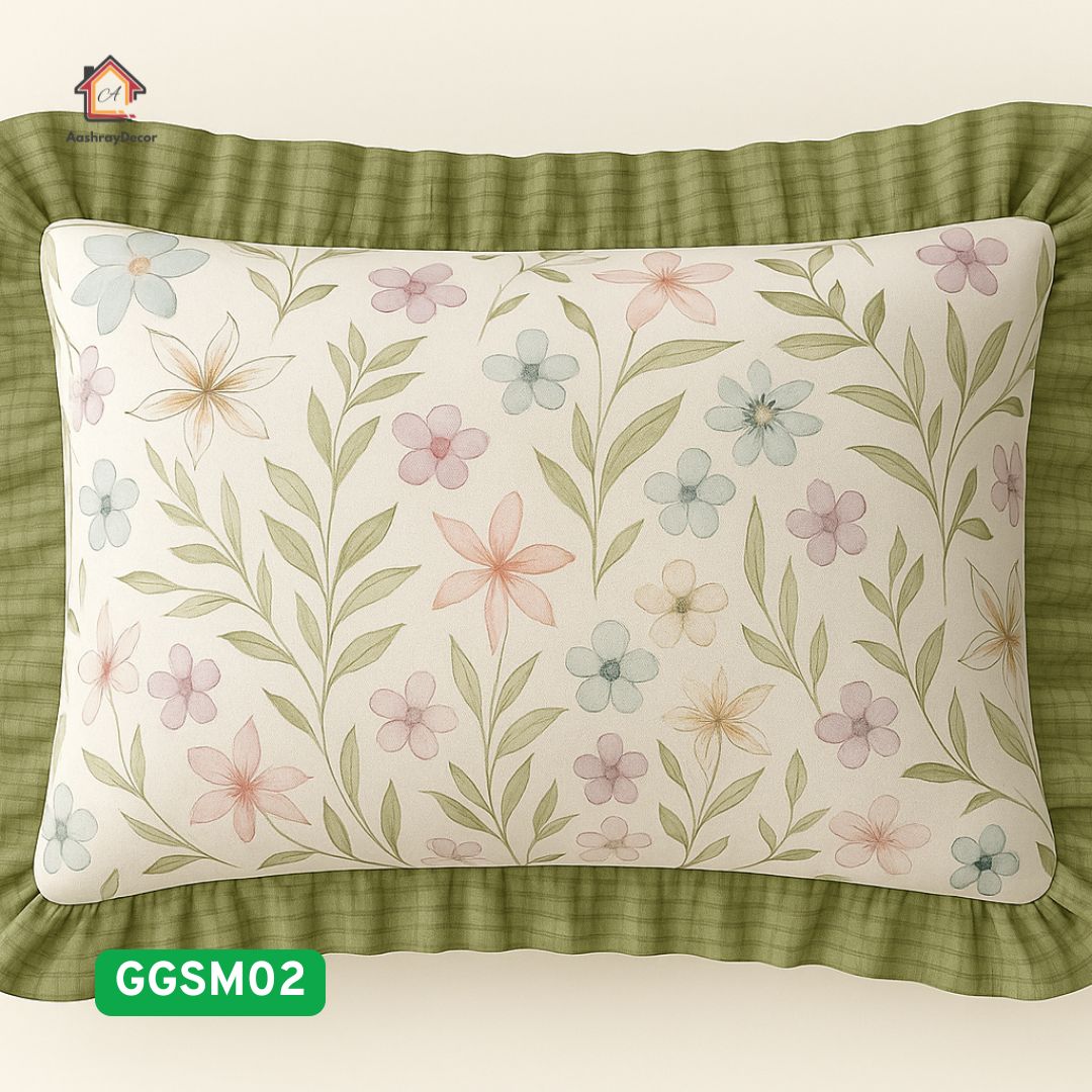 Pastel Bloom – 100% Cotton King Size Floral Bedsheet Set | With 2 Frill Lace Pillow Covers | 300 TC
