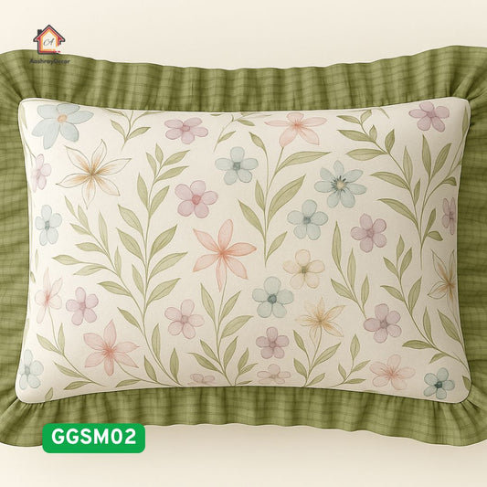 Pastel Bloom – 100% Cotton King Size Floral Bedsheet Set | With 2 Frill Lace Pillow Covers | 300 TC