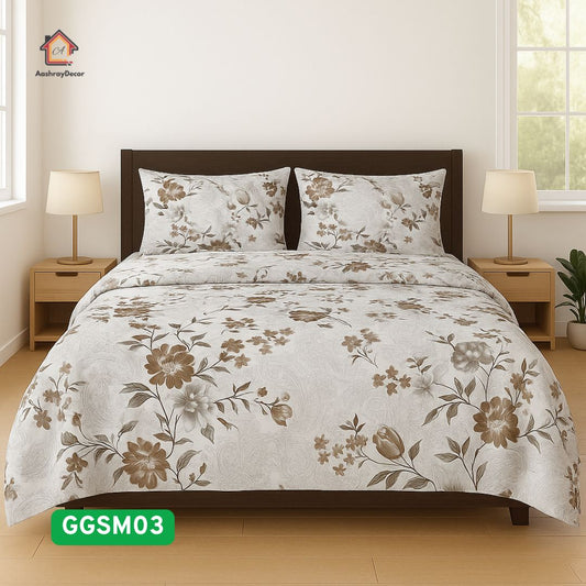Vintage Vines – 100% Cotton King Size Bedsheet Set | Paisley Floral Print | With 2 Frill Pillow Covers | 300 TC