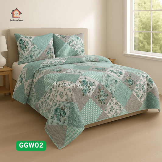 Aarunya Quilted Bedcover Set – Reversible | Pure Cotton | King Size (90 x 108 Inches)