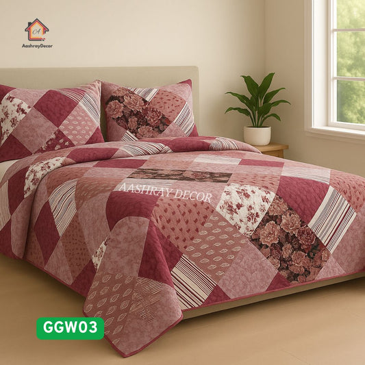 Noor Canvas Quilted Bedcover Set – 100% Cotton | Reversible | King Size (90x108 Inches)