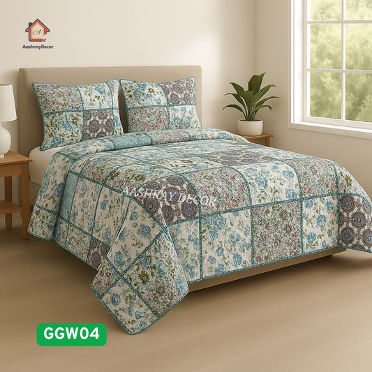 Amber Weave Quilted Bedcover Set – 100% Cotton | Reversible | King Size (90 x 108 Inches)