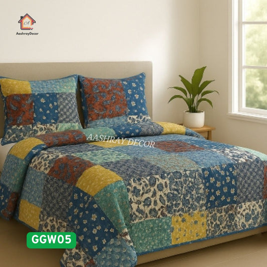 Sayara Quilted Bedcover Set – 100% Cotton | Reversible | King Size (90 x 108 Inches)