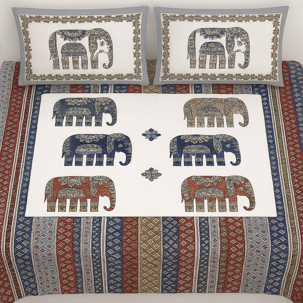 Sanganeri Hand Block Print Cotton Bedsheet – Double Bed (90×100 inches) | 2 Pillow Covers (Maroon Color) | JAIB03