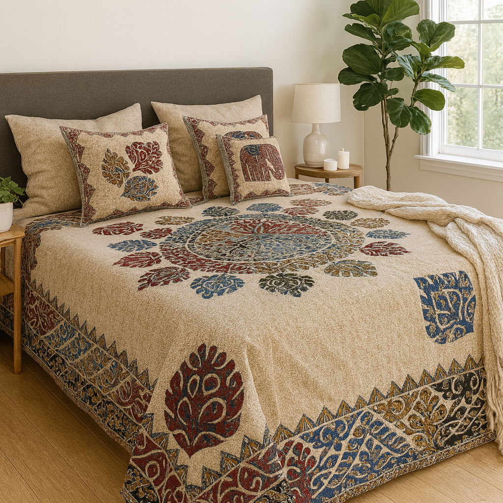 Sanganeri Hand Block Print Cotton Bedsheet – Double Bed (90×100 inches)| 2 Pillow Covers | JAIB04