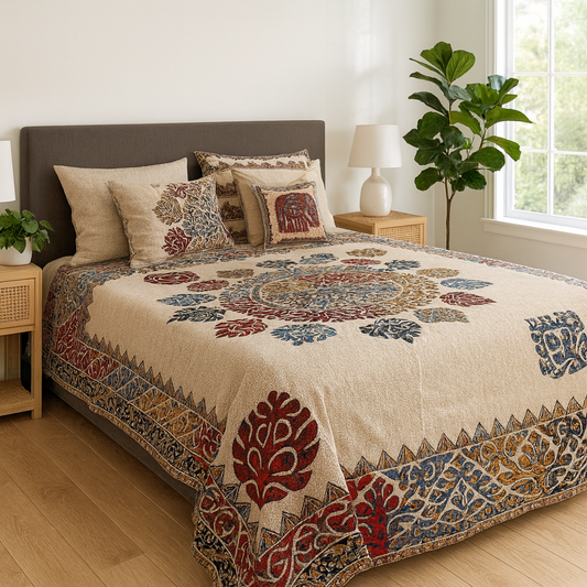 Sanganeri Hand Block Print Cotton Bedsheet – Double Bed (90×100 inches)| 2 Pillow Covers | JAIB04