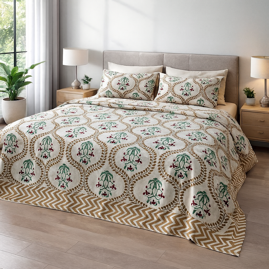 GULDUSTA 108×108 King Size Pure Cotton Bedsheet Set | JAIBP01