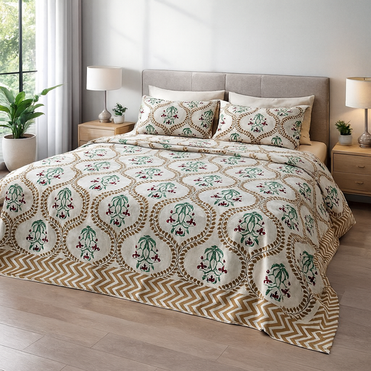 GULDUSTA 108×108 King Size Pure Cotton Bedsheet Set | JAIBP01