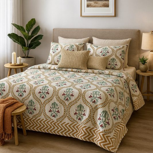 GULDUSTA 108×108 King Size Pure Cotton Bedsheet Set | JAIBP01