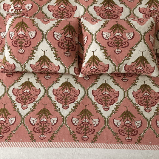GULDASTA 108×108 King Size Pure Cotton Bedsheet Set – Blush Pink Floral Elegance | JAIBP02