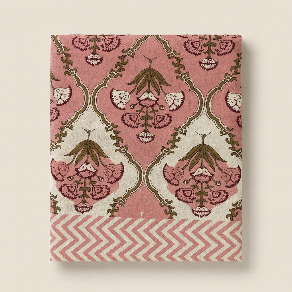 GULDASTA 108×108 King Size Pure Cotton Bedsheet Set – Blush Pink Floral Elegance | JAIBP02