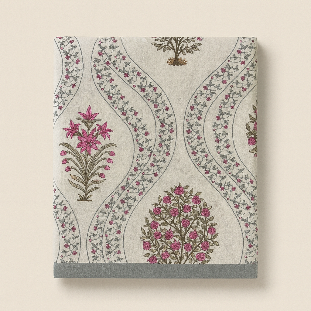 GULDASTA 108×108 King Size Pure Cotton Bedsheet Set – Ivory Pink Floral Harmony | JAIBP03