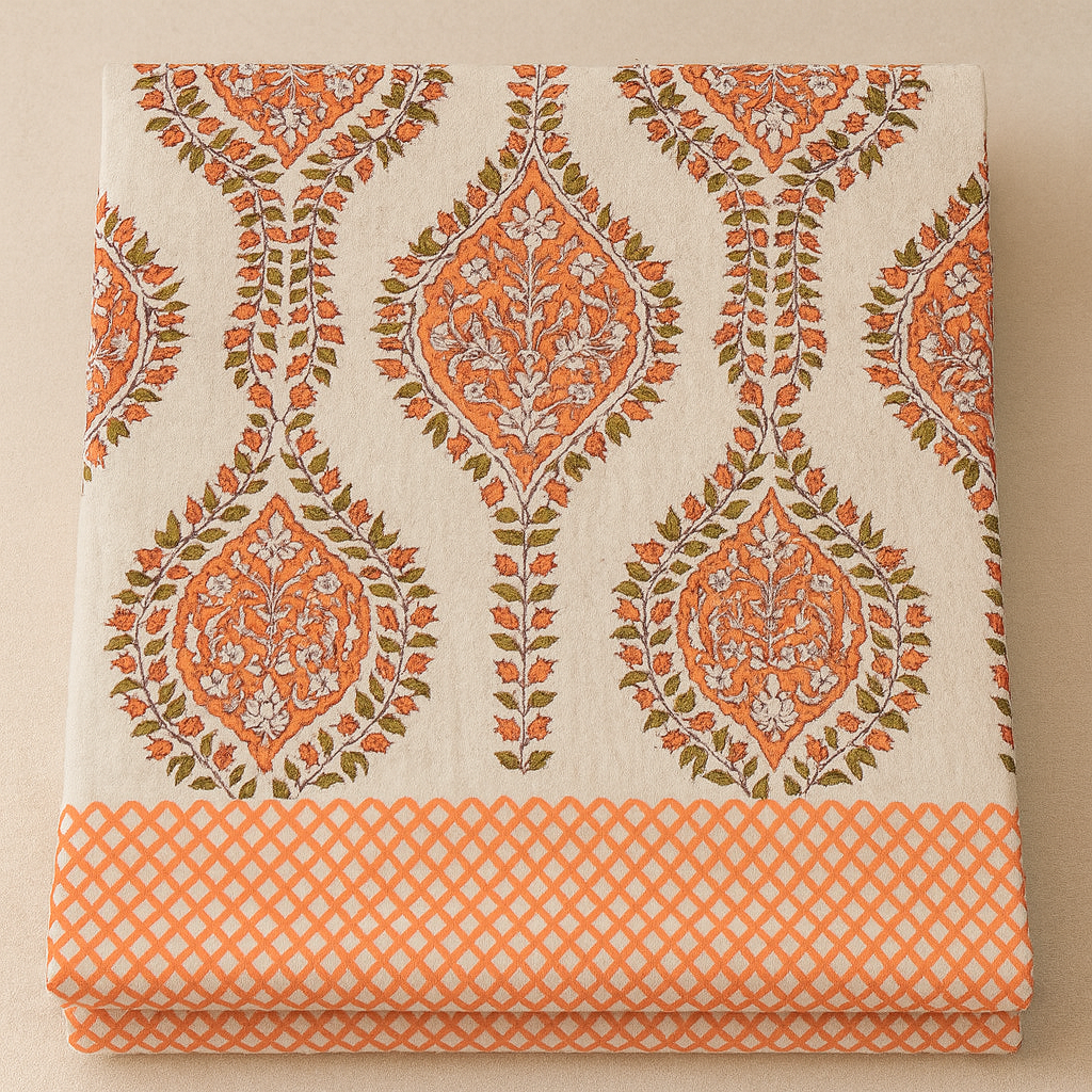 108×108 Pure Cotton King Size Bedsheet | GULDASTA Collection – Coral Leaf Motif | JAIBP04