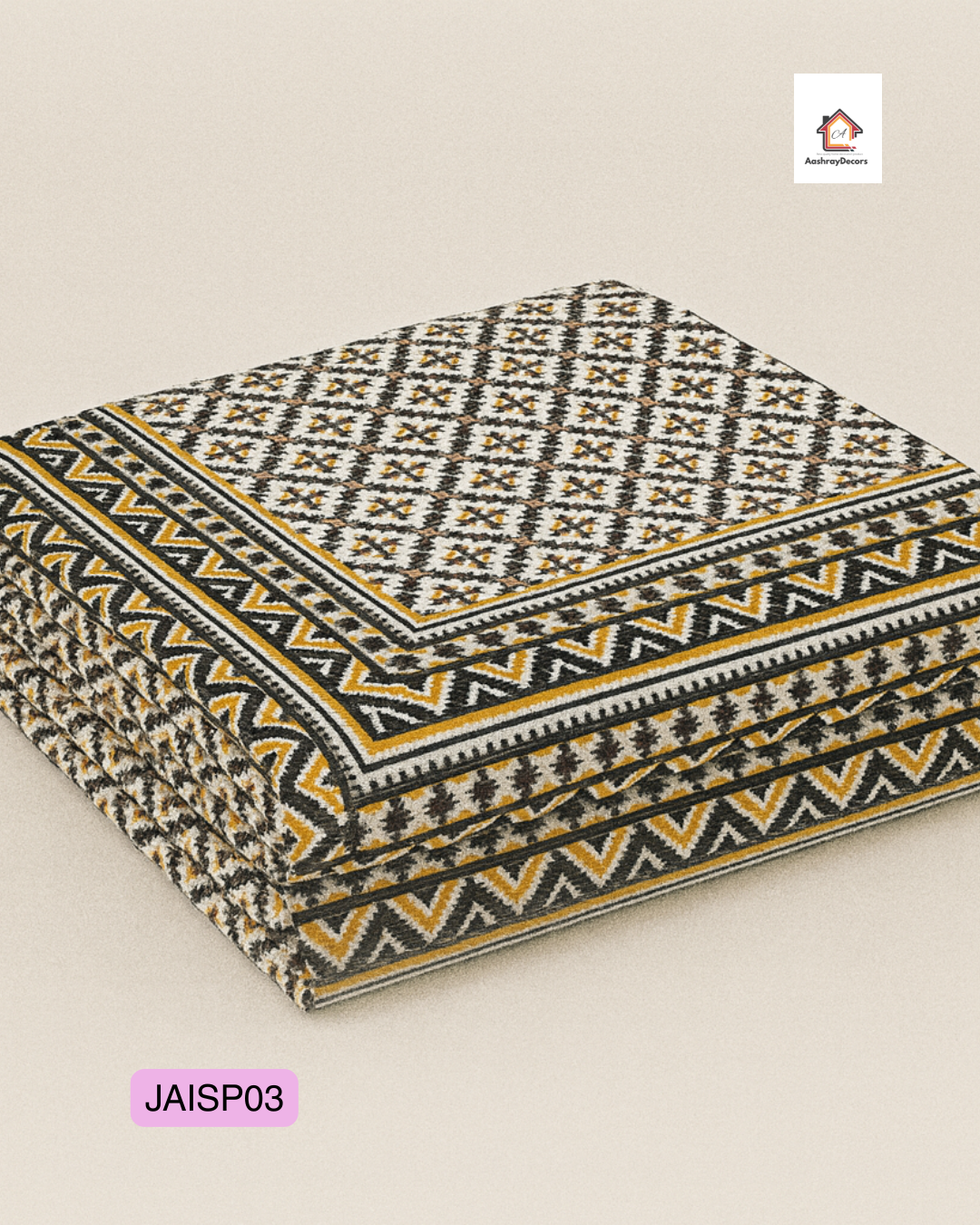 Cotton Double Bedsheet – Mustard & Black Jaipuri Block Pattern with 2 Pillow Covers (90x108 Inches) | JAISP03