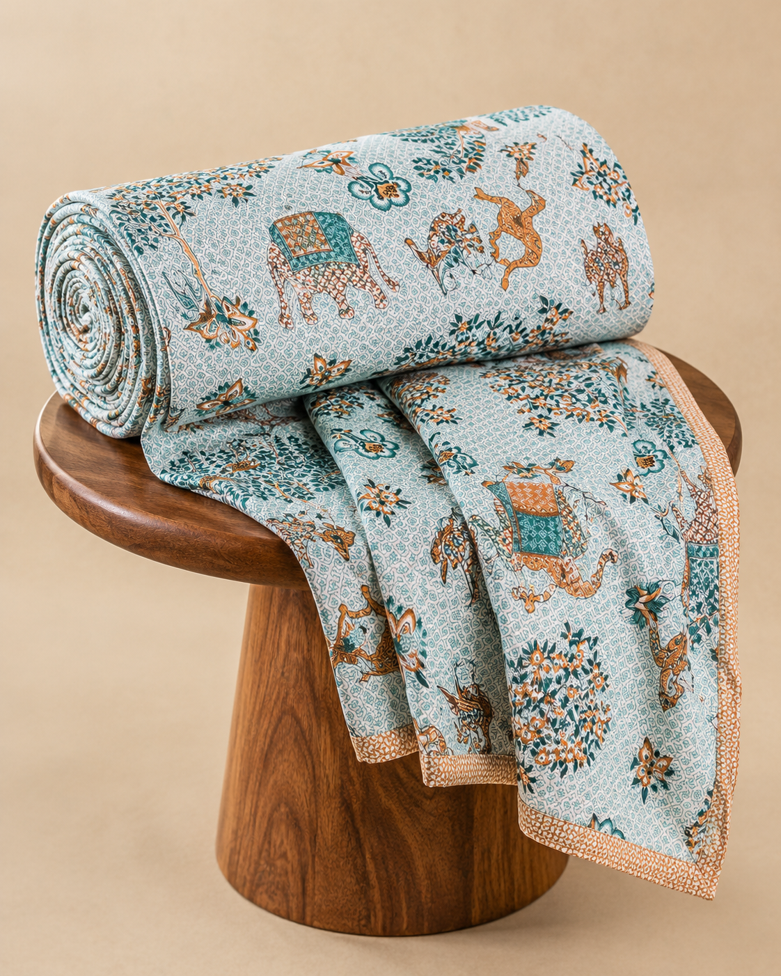 JAALIKA – Rajasthani Camel Motif Pure Cotton Double Bedsheet (90×108) with 2 Pillow Covers | JAISP06