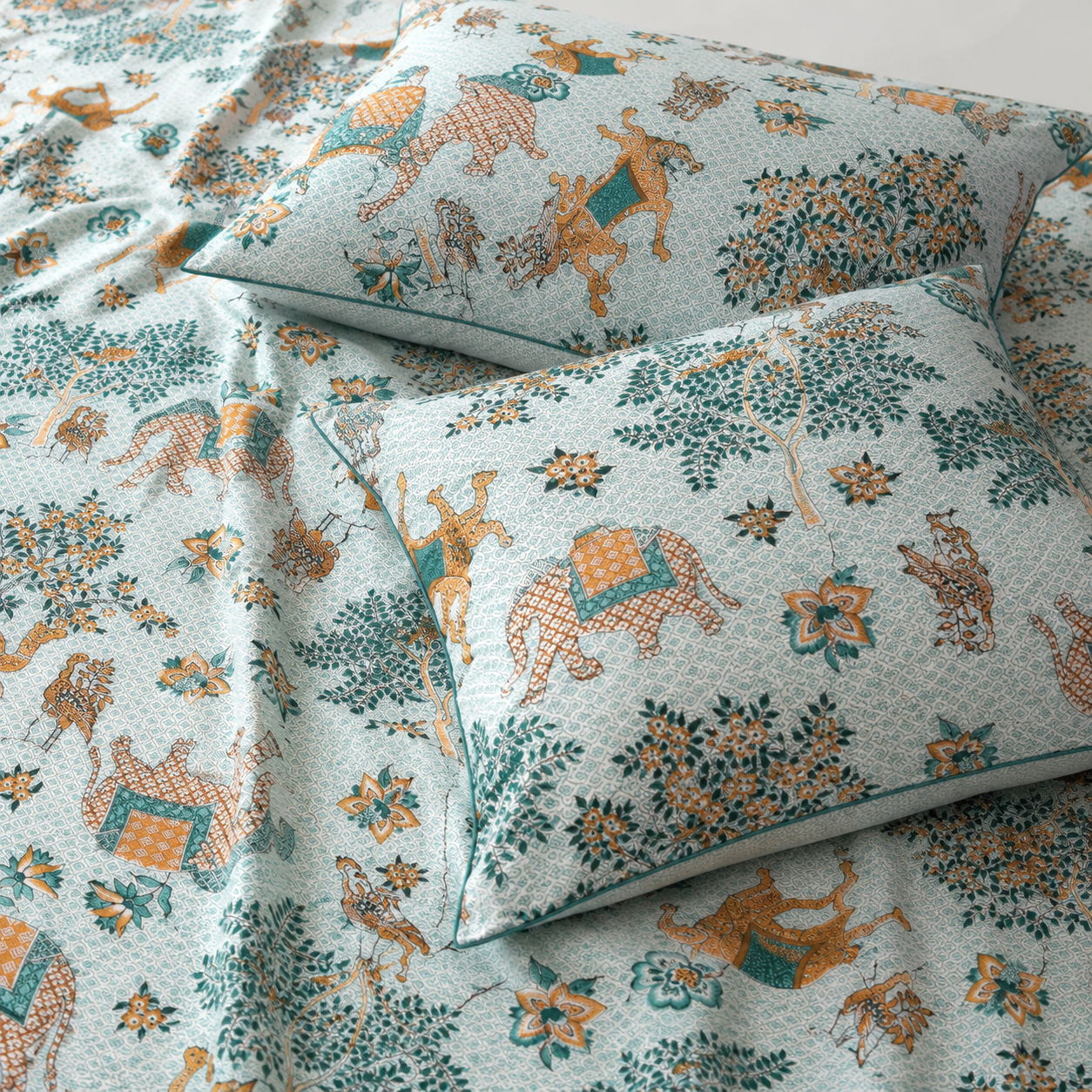 JAALIKA – Rajasthani Camel Motif Pure Cotton Double Bedsheet (90×108) with 2 Pillow Covers | JAISP06