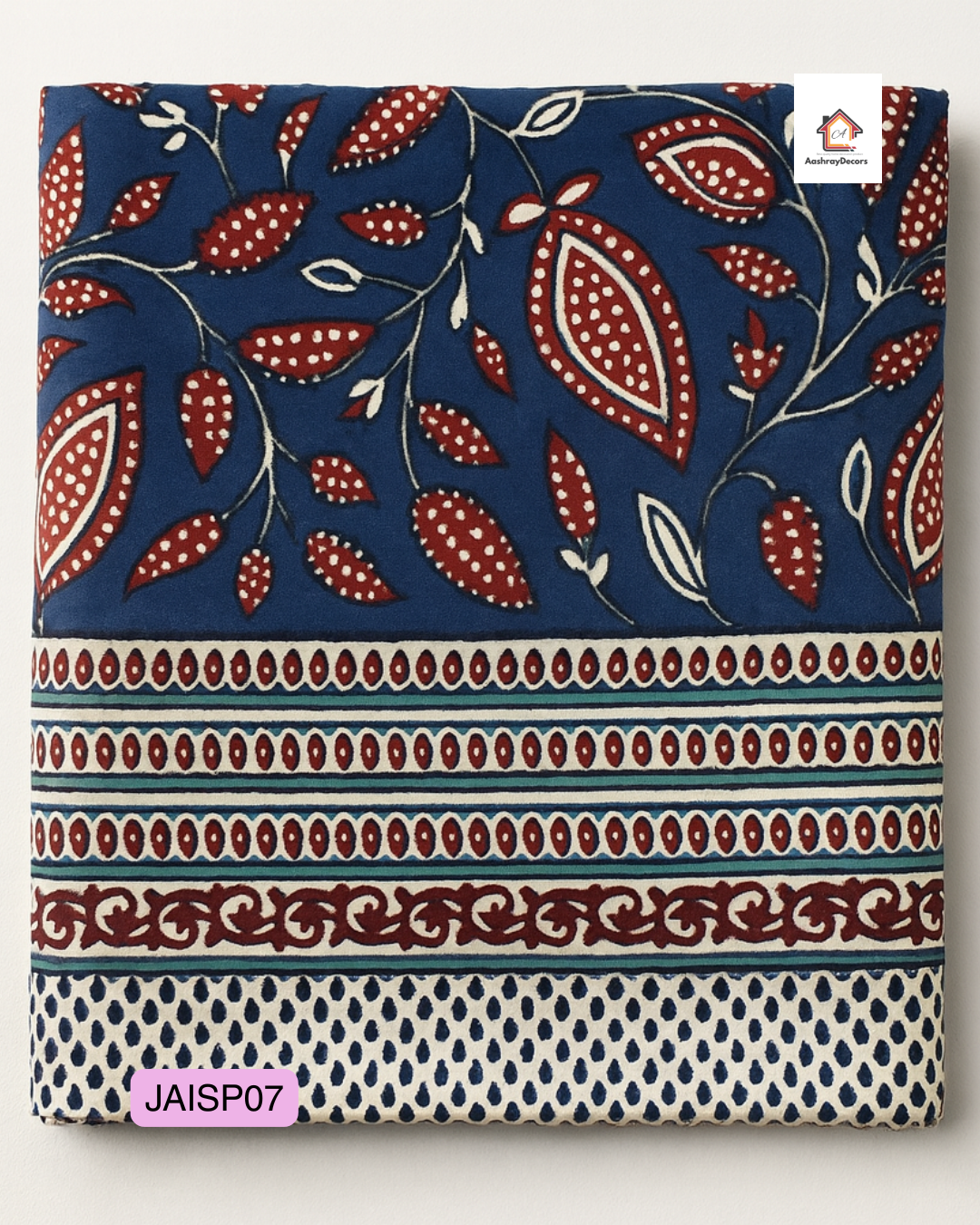 JAALIKA – Classic Indigo Paisley Pure Cotton Double Bedsheet (90×108) with 2 Pillow Covers | JAISP07