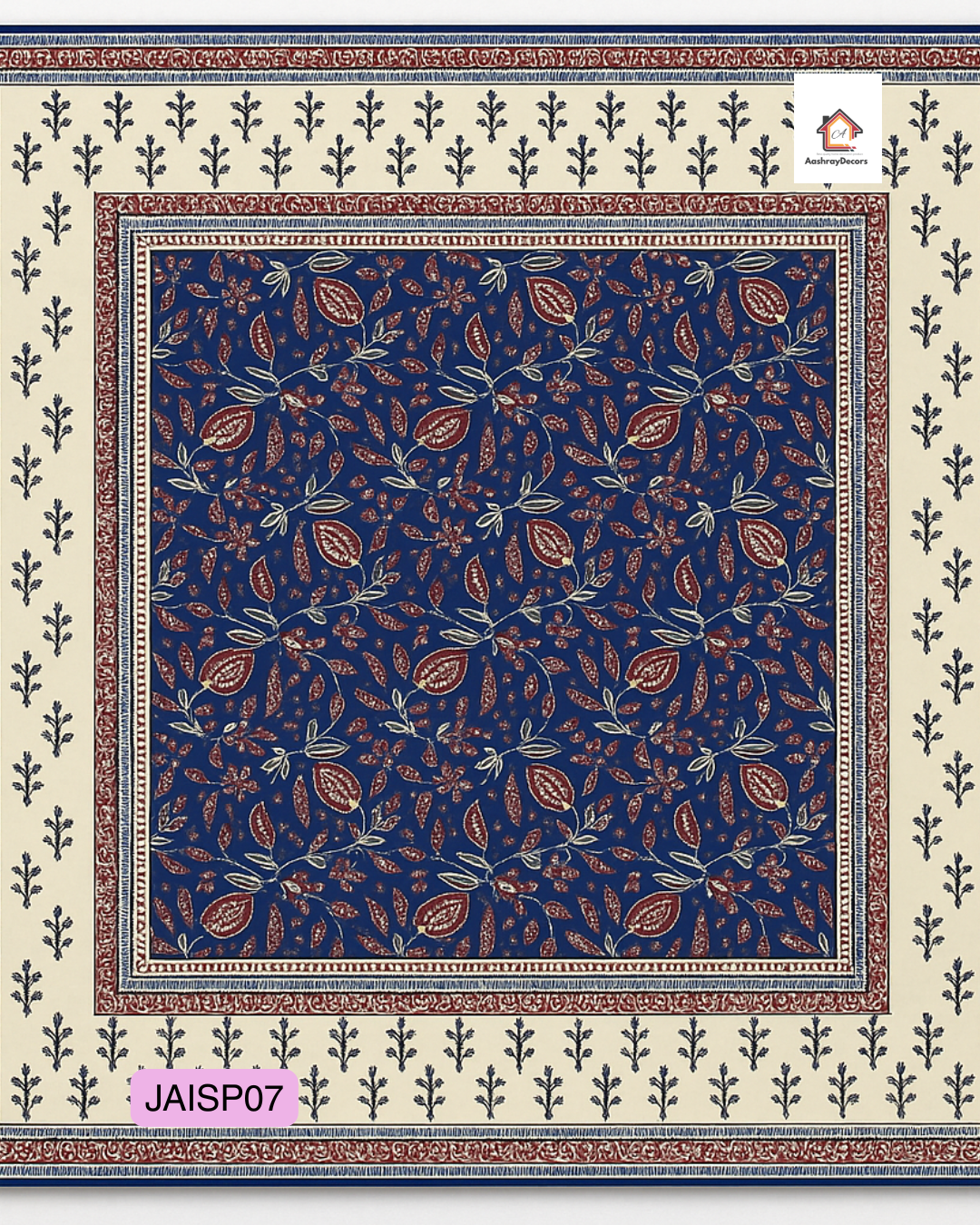 JAALIKA – Classic Indigo Paisley Pure Cotton Double Bedsheet (90×108) with 2 Pillow Covers | JAISP07
