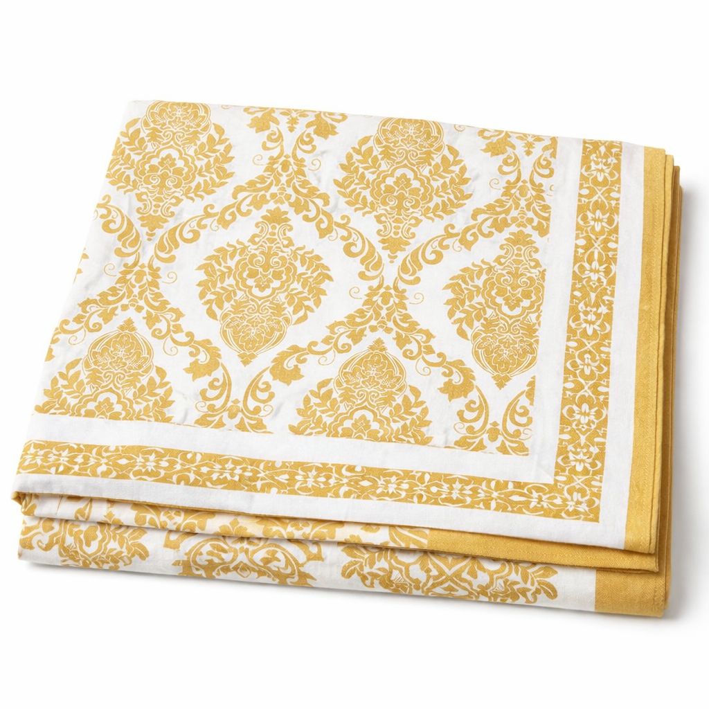 Aashray Decor JP06 – King Size Pure Cotton Bedsheet Set – Mustard Yellow Jaipuri Print with Zipper Pillow Covers