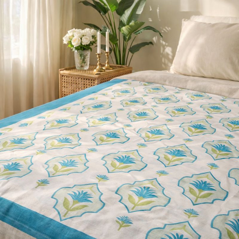 Aashray Decor King Size Pure Cotton Jaipuri Print Bedsheet Set – Bright Floral Design with Zipper Pillow Covers (JP16)