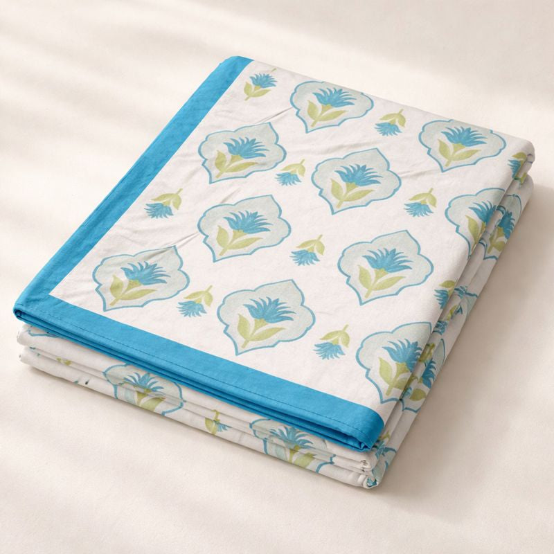Aashray Decor King Size Pure Cotton Jaipuri Print Bedsheet Set – Bright Floral Design with Zipper Pillow Covers (JP16)